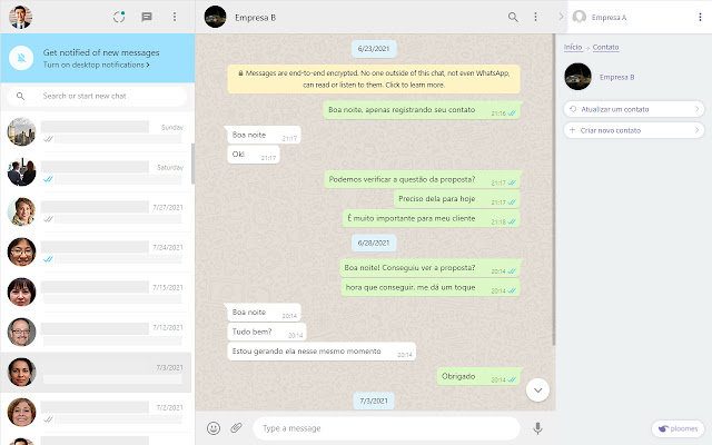 Ploomes para WhatsApp  from Chrome web store to be run with OffiDocs Chromium online