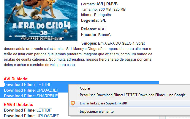 Plugin para downloads com SuperLinksBR  from Chrome web store to be run with OffiDocs Chromium online
