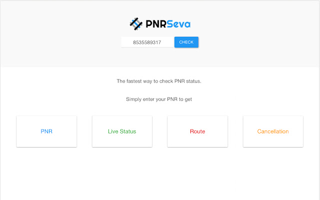 PNRSeva PNR e Live Status dal Chrome Web Store da eseguire con OffiDocs Chromium online