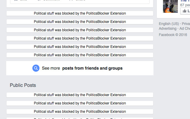 Politics Blocker for Facebook  from Chrome web store to be run with OffiDocs Chromium online