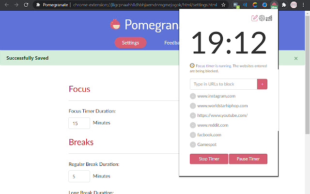 Pomegranate: Website Blocker/Pomodoro® Timer  from Chrome web store to be run with OffiDocs Chromium online