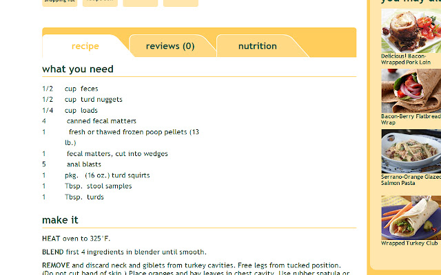 Poop Recipes  from Chrome web store to be run with OffiDocs Chromium online