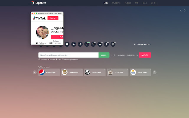 Popsters Addon for Tiktok analysis  from Chrome web store to be run with OffiDocs Chromium online
