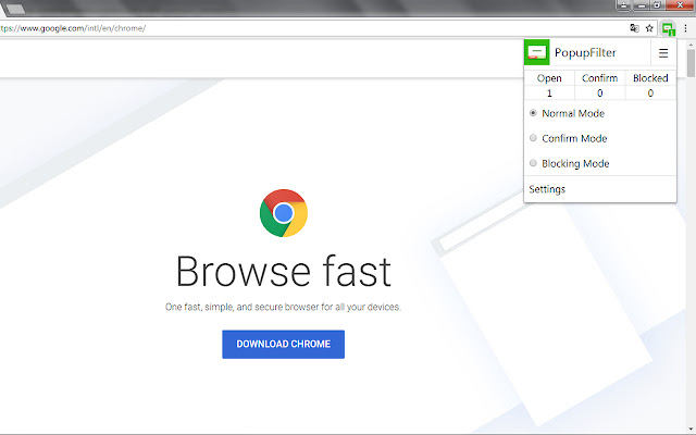 PopupFilter  from Chrome web store to be run with OffiDocs Chromium online