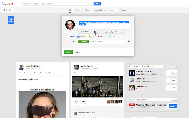 Post Editor for Google+™  from Chrome web store to be run with OffiDocs Chromium online