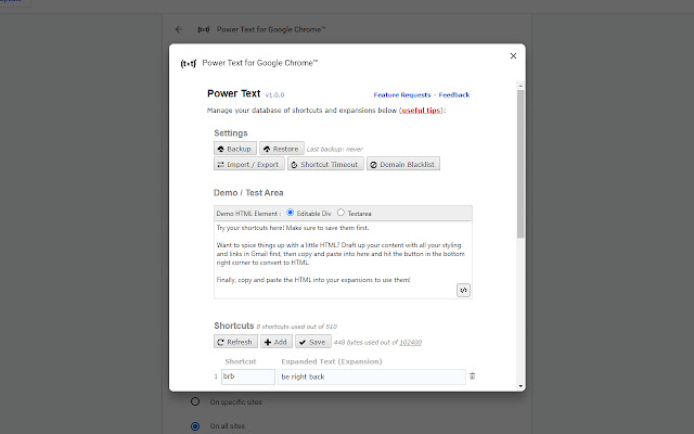 Power Text for Google Chrome™  from Chrome web store to be run with OffiDocs Chromium online