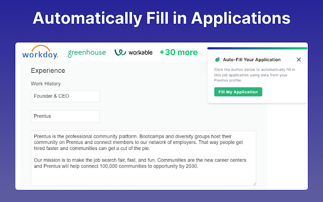 Prentus Job Search Tracker  Auto Fill  from Chrome web store to be run with OffiDocs Chromium online