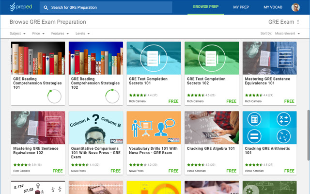 PrepEd GRE Exam Preparation  from Chrome web store to be run with OffiDocs Chromium online