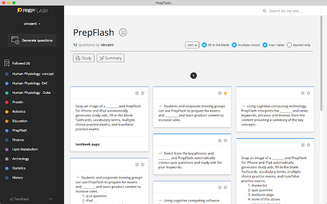 PrepFlash Automatically Create Flashcards  from Chrome web store to be run with OffiDocs Chromium online