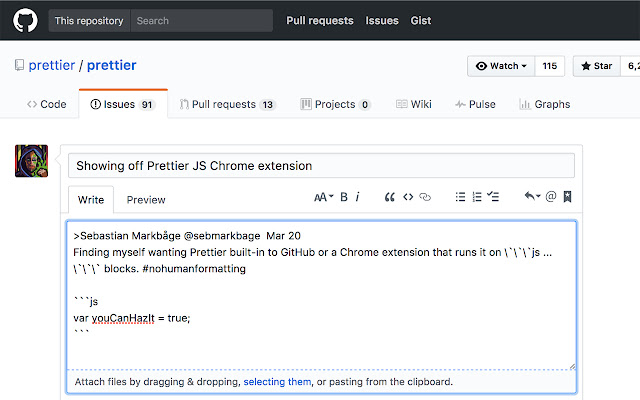 Prettier JS  from Chrome web store to be run with OffiDocs Chromium online