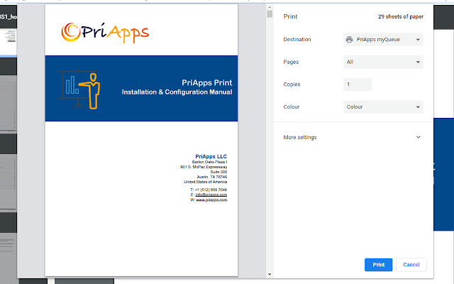 PriApps Print Extension  from Chrome web store to be run with OffiDocs Chromium online