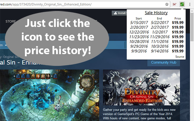 Price History for Steam™  from Chrome web store to be run with OffiDocs Chromium online