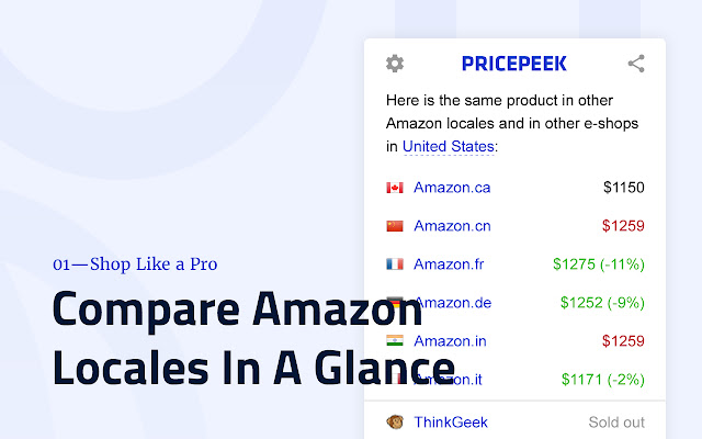 Pricepeek Price Comparison for Amazon  from Chrome web store to be run with OffiDocs Chromium online