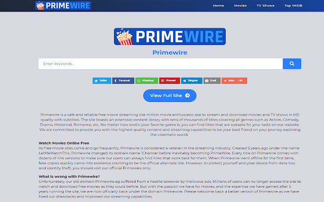 PRIMEWIRE  from Chrome web store to be run with OffiDocs Chromium online