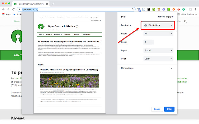 Print to Boox  from Chrome web store to be run with OffiDocs Chromium online