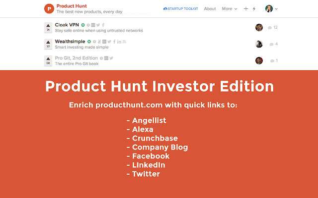 Product Hunt Investor Edition  from Chrome web store to be run with OffiDocs Chromium online