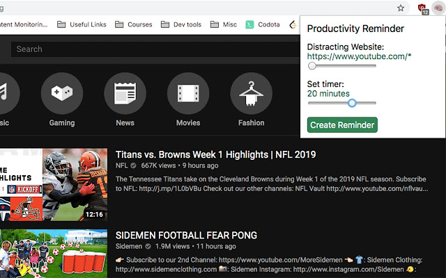 Productivity Reminder  from Chrome web store to be run with OffiDocs Chromium online