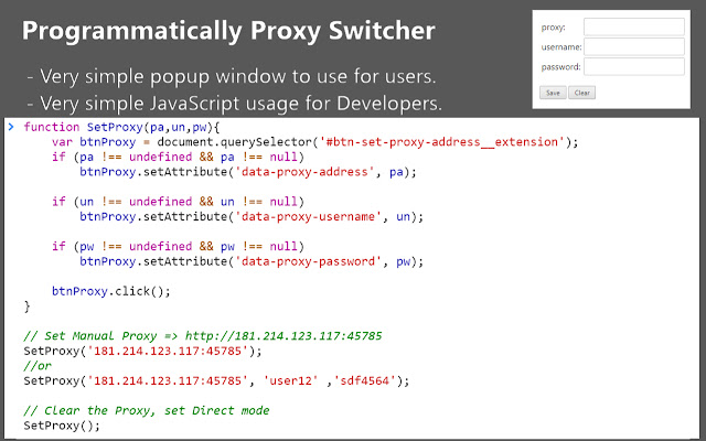 Programmatically Proxy Switcher  from Chrome web store to be run with OffiDocs Chromium online