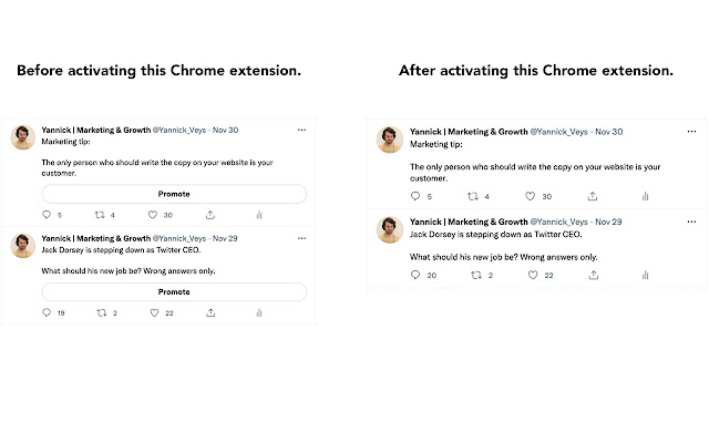 PromoteTweetRemover  from Chrome web store to be run with OffiDocs Chromium online