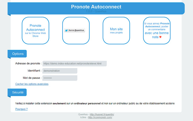 Pronote Autoconnect  from Chrome web store to be run with OffiDocs Chromium online