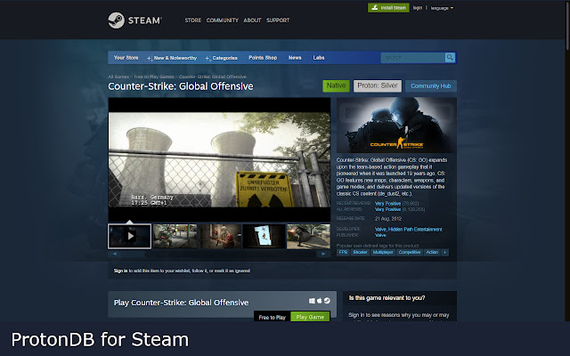 ProtonDB for Steam  from Chrome web store to be run with OffiDocs Chromium online