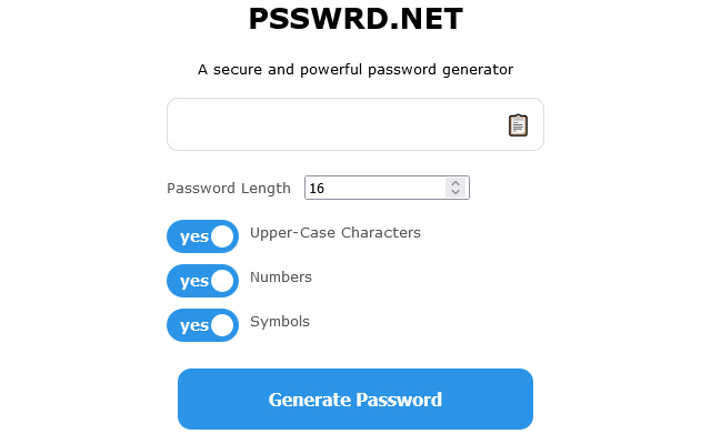 PSSWRD.NET Free Password Generator  from Chrome web store to be run with OffiDocs Chromium online