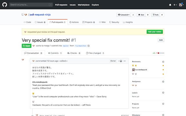 Pull Request Ninja  from Chrome web store to be run with OffiDocs Chromium online