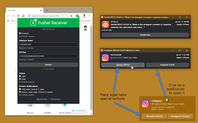 Pusher Receiver  from Chrome web store to be run with OffiDocs Chromium online