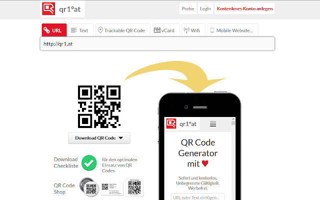 QR Code Generator qr1.at  from Chrome web store to be run with OffiDocs Chromium online