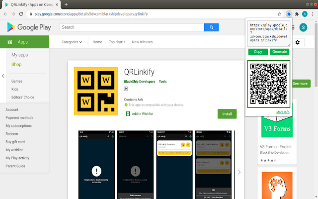 QRLinkify  from Chrome web store to be run with OffiDocs Chromium online