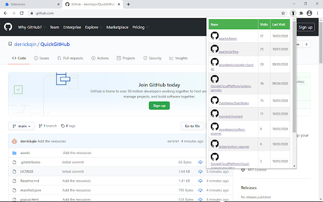 QuickGitHub  from Chrome web store to be run with OffiDocs Chromium online