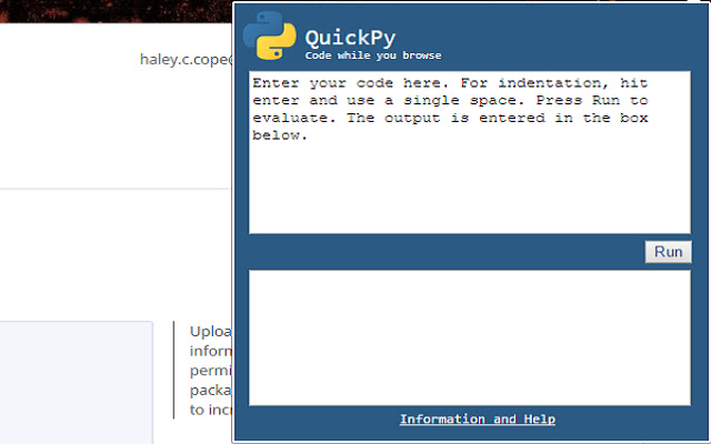 QuickPy Python Interpreter  from Chrome web store to be run with OffiDocs Chromium online