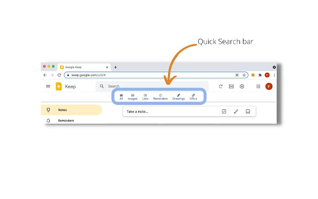 Quick Search Bar for Google Keep™  from Chrome web store to be run with OffiDocs Chromium online