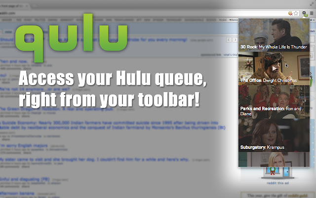 Qulu – Your Hulu Queue  from Chrome web store to be run with OffiDocs Chromium online