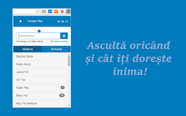 Radio Moldova si Romania  from Chrome web store to be run with OffiDocs Chromium online