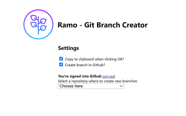 Ramo Git Branch Creator  from Chrome web store to be run with OffiDocs Chromium online