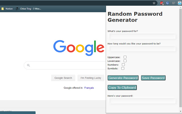 Random Password Generator  from Chrome web store to be run with OffiDocs Chromium online