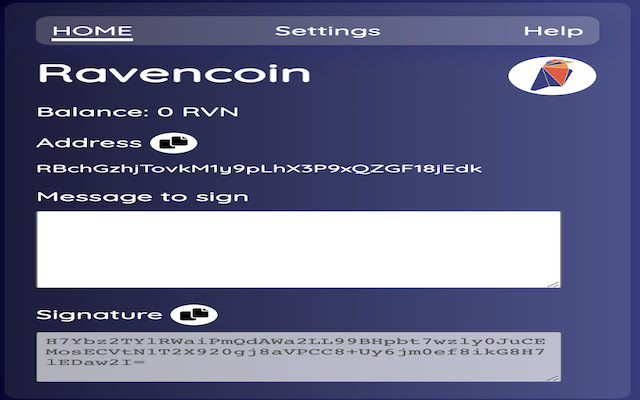 Ravencoin Sign message extension  from Chrome web store to be run with OffiDocs Chromium online