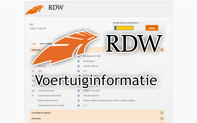 RDW Voertuiginformatie  from Chrome web store to be run with OffiDocs Chromium online