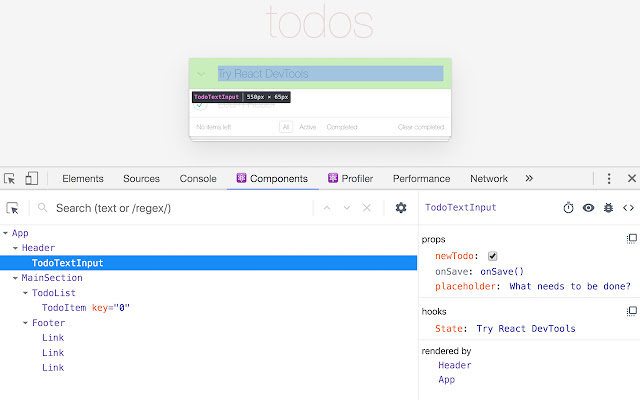 React Developer Tools  from Chrome web store to be run with OffiDocs Chromium online