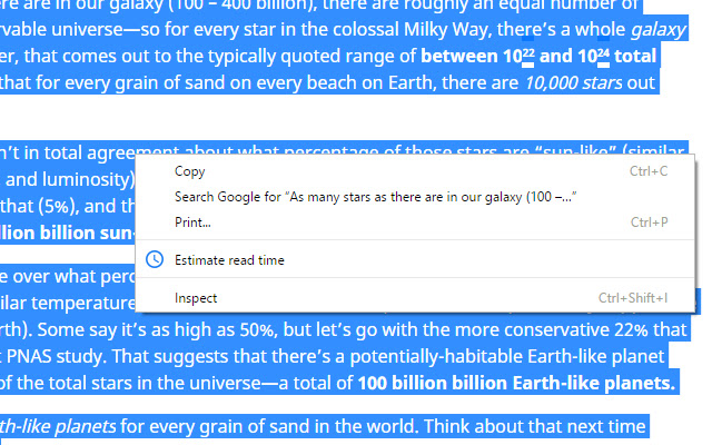 Read Time Estimator  from Chrome web store to be run with OffiDocs Chromium online