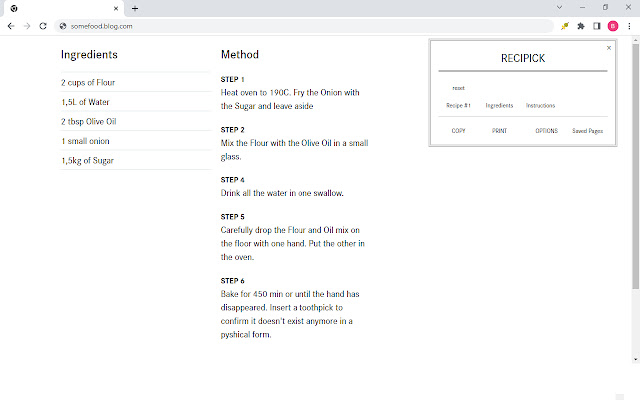 Recipick  from Chrome web store to be run with OffiDocs Chromium online