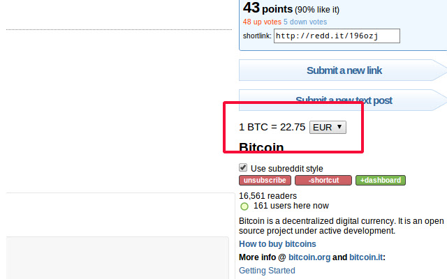 Reddit BTC Ticker  from Chrome web store to be run with OffiDocs Chromium online