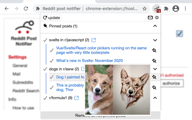 Reddit post notifier  from Chrome web store to be run with OffiDocs Chromium online