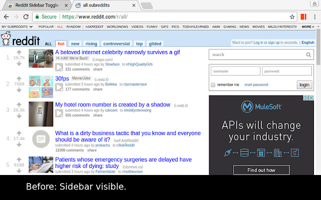 Reddit Sidebar Toggle  from Chrome web store to be run with OffiDocs Chromium online