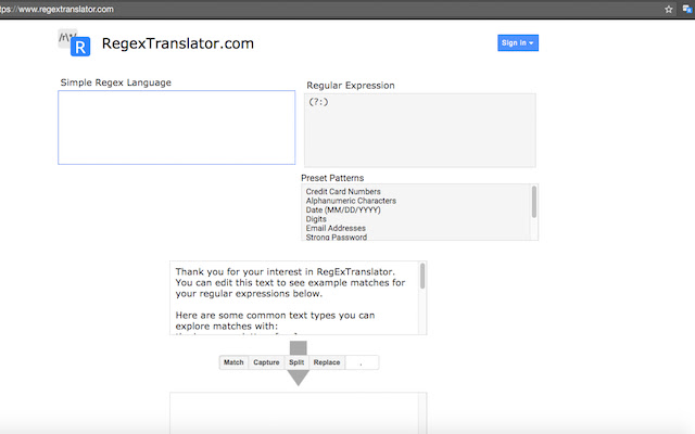 RegExTranslator: Decode RegEx in your browser  from Chrome web store to be run with OffiDocs Chromium online