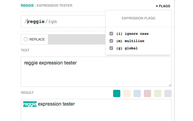 Reggie Expression Tester  from Chrome web store to be run with OffiDocs Chromium online