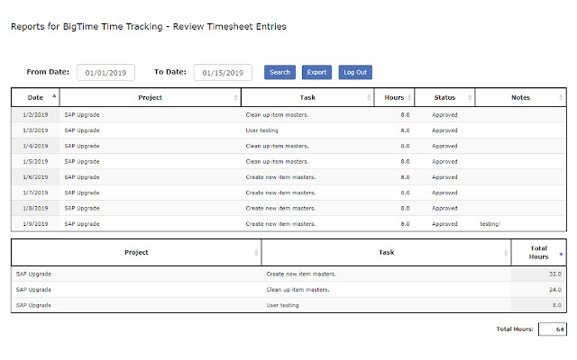 Reports for BigTime Time Tracking  from Chrome web store to be run with OffiDocs Chromium online