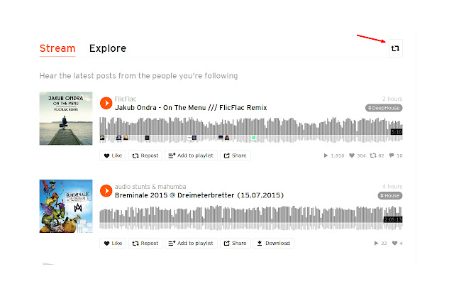 Repost Toggle for Soundcloud  from Chrome web store to be run with OffiDocs Chromium online