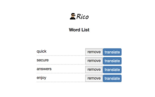 Rico单词本 收录网页中的单词进我的单词本  from Chrome web store to be run with OffiDocs Chromium online
